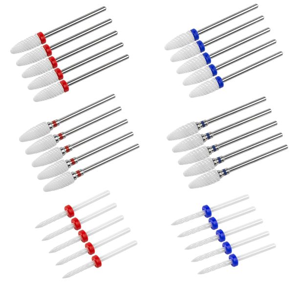 BITS 5pcs Moiling Cutter pour manucure Set Cerramic Nail Drill Bit Mill Machine Machine Pédicure outils pour le retrait du fichier de gel 3/32 pouces