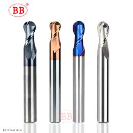 Bits bb ball à nez fin moulin tungstène carbure coupeur cnc router bit outil de fraisage r0,5 6 mm 8 mm 10 mm hrc45 55 65 2 flûte