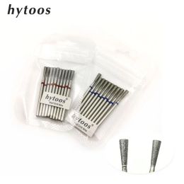 Bits hytoos 10pcs / paquet cône inversé Diamant Cuticule Bit 3 * 8 mm Bits de forage à ongles russes Formes de manucure Nails Accessoires