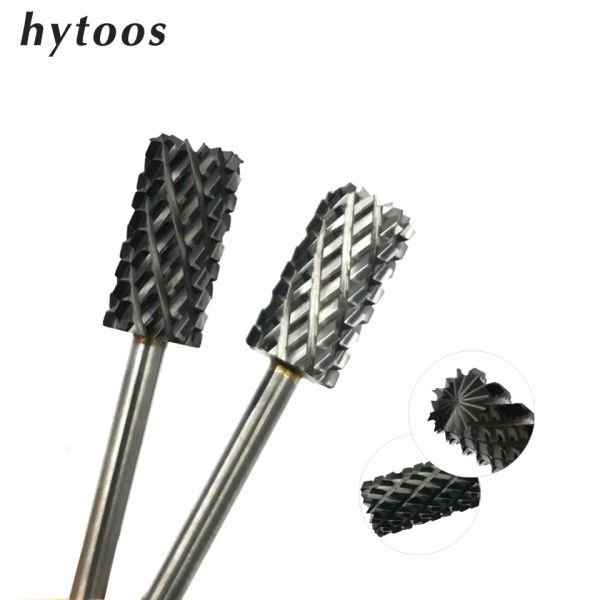 Bits Hytoos 4xc Top Cut Large Barrel Nail Drift Bits 3/32 Carbure Burrs Moiffure Cutter pour la manucure Forets Accessoires Retirer le gel