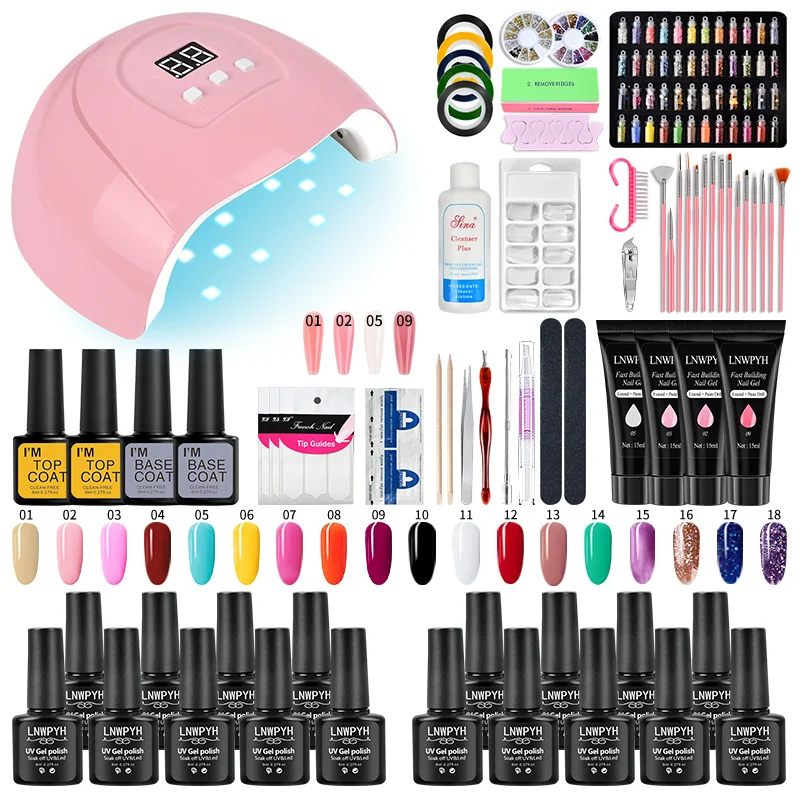 Bits Poly Nail Gel Kit Professional Professional Set with 36W UV Nail Lamp Acrylic Extension Extens