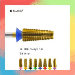 Bits Wilson 6,0 mm 5 in 1Bits (rechte gesneden 2 -weg) Nagelboorbits Verwijder gelcarbide manicure gereedschap nagelaccessoires Hot Sale gratis