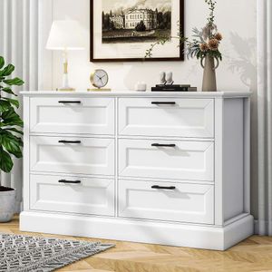 Biukpci White 6 Dumit Dather, coffre de tiroirs moderne avec tiroirs profonds, Double commode en bois pour vêtements de rangement