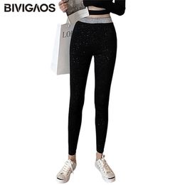 BIVIGAOS Koreaanse heldere zijde katoen leggings vrouwen hoge taille chique sequin bling thread elastische slanke potlood broek 211204