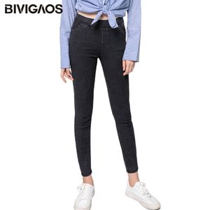 Bivigaos lente herfst grote basis stijl zand wassen jeans leggings vrouwen elastische sneeuwvlok denim potlood broek plus size jeggings 201029