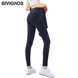 Bivigaos vrouwen elastische push up jeans hoge taille vormgeven potlood broek slim skinny jeans jeggings sexy leggings voor fitness 210715