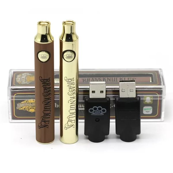 BK Batería Brass Knuckles Baterías E Cigarrillo Vape Pen 900mAh Oro Madera SS Precalentamiento VV para cartuchos de aceite grueso