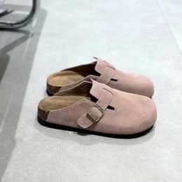 Bk bostons soots pantoufles glissades en daim en suède liège concepteur de luxe mobile mule en cuir authentique mensonois femme plate de chaussure décontractée sandale sandale sandale