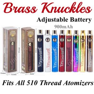 BK Brass Knuckles Batterie 650mah 900mAh Vape Préchauffer des batteries à tension variable pour 510 réservoir de cartouche d'huile épaisse 9 couleurs E Cigs Pen