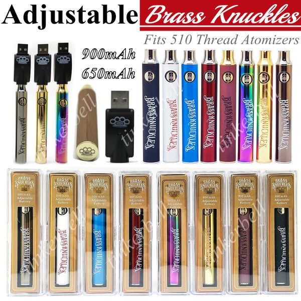 BK Brass Knuckles Batterie 900mAh Vape Préchauffer des batteries à tension variable pour 510 réservoir de cartouche d'huile épaisse 9 couleurs E Cigs Pen