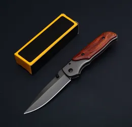 Couteau pliant de poche BK02 '' 3Cr13Mov, lame revêtue de titane gris, manche en bois et acier, couteaux EDC avec boîte de vente au détail