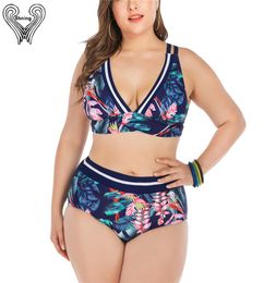 BKning Tropical Plus Size Swimsuit Woman 2 -delige badkleding vrouwelijk badpakken 2021 hoge taille dames zwemkleding zwempak757992222