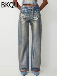 BKQU – Jean Baggy droit américain en Denim, pantalon Long métallique brillant, taille haute, ample, jambes larges, pantalon de rue, 2023, 231225