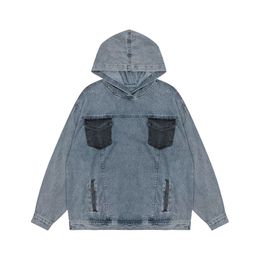 BL Ciaga Paris Pullover Patchwork Denim Hoody Splicing Heren Dames Los Sport Hoody Street chic Cowboymode Actief Koppels Hoodies met lange mouwen