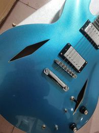 BL UE DG Guitarra eléctrica de partículas de plata, cuerpo semi-hueco, modelo de firma, en stock,