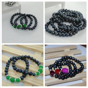 Bracelet de perles d'eau douce 100% naturelles noires, brins de perles d'agate de cristal 8-9mm, bijoux à la mode élastiques extensibles, sélection de 4 styles