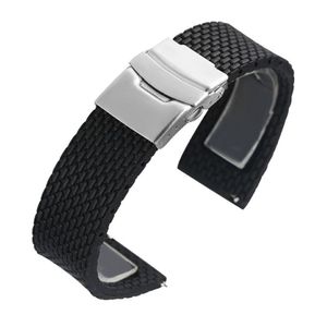 Bracelet de montre en caoutchouc noir, 18mm, 20mm, 22mm, 24mm, étanche, Bracelet de remplacement pour plongeur, en Silicone, barres à ressort, boucle en acier, boucle 306p
