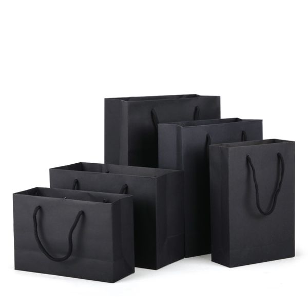 Sacs à provisions tenus dans la main en carton de papier noir de 250g avec des poignées de corde pour des chaussures de sous-vêtements de biscuit de thé de café d'habillement