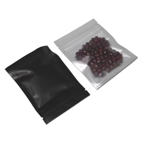 Noir 3 tailles police claire papier d'aluminium sacs d'emballage de stockage des aliments encoches de déchirure feuilles Mylar pochette thermoscellable refermable avec