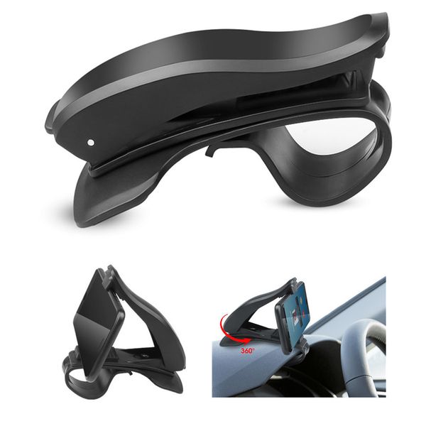 Noir 360 rotatif voiture clip support montage tableau de bord vue navigation créative pour 3.5-6.5 pouces téléphone intelligent pince voitures téléphones support