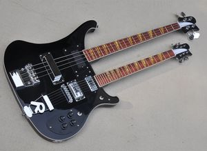 Guitarra eléctrica Ricken negra de 4 y 6 cuerdas con doble cuello y golpeador negro Se puede personalizar