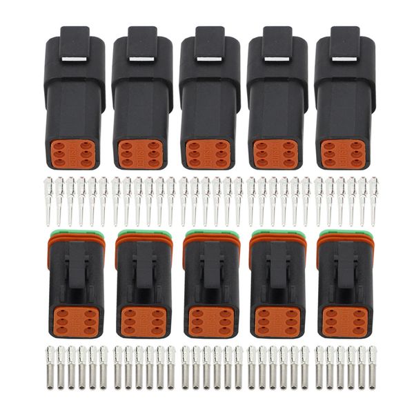 5 juegos negros de 6 pines DT04-6P/DT06-6S cable impermeable para automóvil conector eléctrico Deutsch 22-16AWG