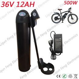 Noir 500W 36V 12AH bouteille d'eau bouilloire vélo batterie 36V 12AH batterie lithium-ion pour vélo électrique, batterie rechargeable avec BMS.