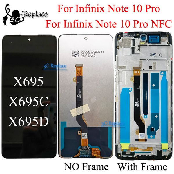 Negro 6.95 pulgadas para Infinix Note 10 Pro X695 X695D NFC X695C Pantalla LCD Conjunto de digitalización de pantalla táctil / con marco