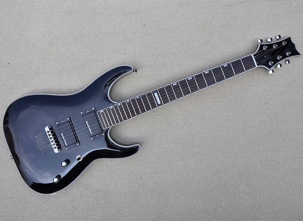 Guitare électrique noire à 6 cordes avec manche en palissandre 24 cordes à travers le corps pouvant être personnalisées