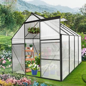 Serre en polycarbonate noire de 6 x 8 pieds avec base surélevée et ancre en aluminium Serres robustes pour jardin extérieur en toutes saisons