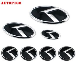 Black 7PSC Kia K Emblem Badge Logo Decal Sticker pour Kia Sorento Optima K2K5 Trille avant tronc arrière volant Cap de moyeu 4785393