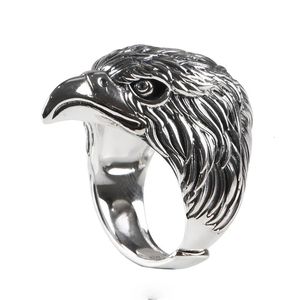 Black 925 Sterling Silver Eagle Head Ring For Men Boysopen et réglable240412