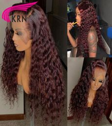 Perruque brésilienne Remy bouclée, noire 99 bordeaux, 180, couleur 99 13x6, Lace Front pre-plucked, 8607944, pour femmes