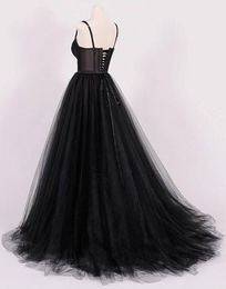 Zwarte A-lijn Vintage Gothic Trouwjurk Met Bandjes Eenvoudige Elegante Informele Bruidsjurken Met Kleur Corset Terug Korte Train226C