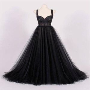 Robe de mariée gothique Vintage noire, ligne a, avec bretelles, Simple, élégante, informelle, avec Corset de couleur, dos court, Train251D