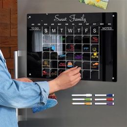 Tableau de planification de congélateur magnétique en acrylique noir, plan quotidien et hebdomadaire, tableau d'essuyage magnétique à sec 240219