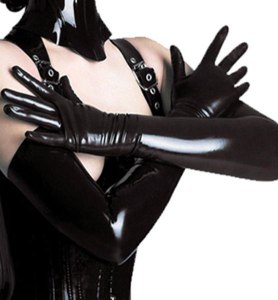 Negro Adulto Sexy Guantes largos de látex Clubwear Sexy Catsuit Señoras Hip Fetiche Guantes de cuero de imitación Disfraces de cosplay Accesorio3123728