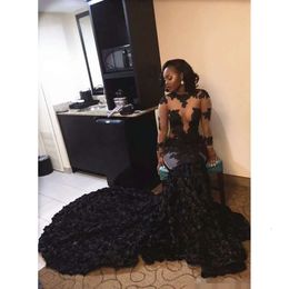 Black African Plus taille robes de bal sexy fleurs faits à la main