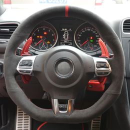 Black Alcantara Couvercle du volant cousu à la main pour Volkswagen Golf 6 GTI MK6 VW Polo GTI Scirocco R Passat CC R-Line 2010268G