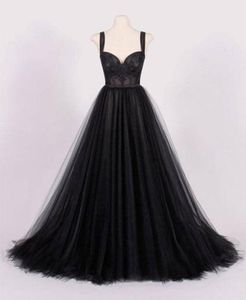 Robe de mariée gothique Vintage noire Aline avec bretelles, robes de mariée informelles simples et élégantes avec Corset de couleur au dos, train court6934648