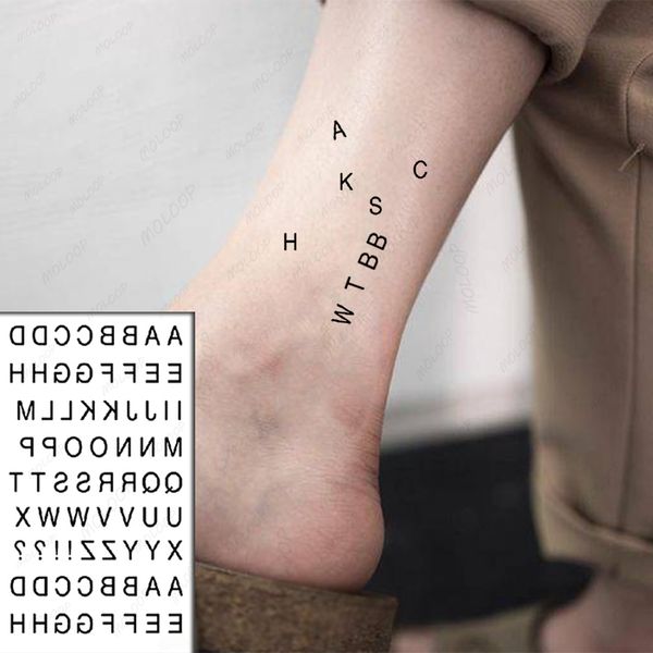 Etiqueta engomada del tatuaje del alfabeto negro números de letras en inglés impermeable temporal arte corporal falso Flash tatuaje para hombre mujer niños