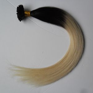 Noir et blond Ombre vierge mongole droite Remy cheveux 100S deux tons Ombre vierge pré-collé kératine fusion ongles U TIP Extensions de cheveux humains