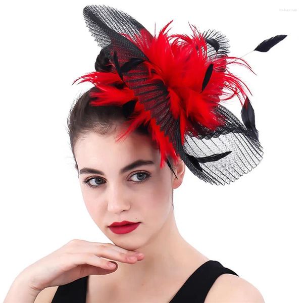 Chapeaux de mariage fascinateurs noirs et Eed, accessoires en plumes, coiffure en maille de mariée de haute qualité pour Kenducky Derby, couvre-chef de fête