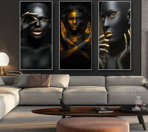 Zwart en Goud Afrikaanse Naakte Vrouw Cuadros Canvas Schilderij Posters en Prints Scandinavische Muur Foto voor Woonkamer Decor T2705116