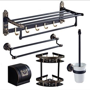 Zwart en goud gesneden badkameraccessoires Set aluminium badhardware sets rackpaper houder toiletborstelhouder bar y2004077