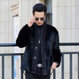 Noir et gris v Designer décolleté Robe hommes manteau de fourrure de vison entier Haining 31DX