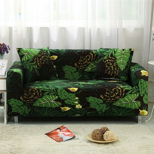 Couvre-canapé noir et vert Tous les couvercles de canapé enveloppants meubles extensibles imprimés Stretch Hlebovers SOFA SOPAELLE CAPLEAL HOME HOME LJ201216