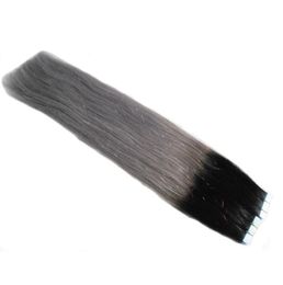 Zwart en grijs haarextensions 40 stuks Ombre tape-in hairextensions Dubbel klevend pu Skin Inslaghaarextensions Tweekleurig Brazilia5195152