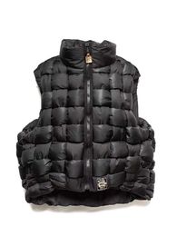 Gilet tissé en nylon noir et kaki unisexe en duvet de coton col haut fermeture éclair KAPITAL doudoune en coton gilet hommes dessus chauds pour femme