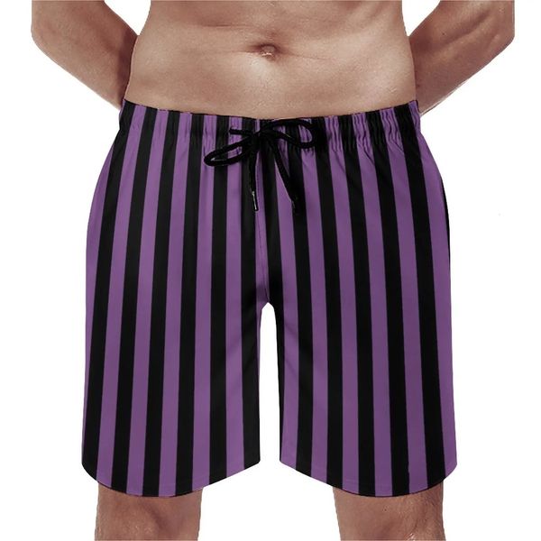 Black and Purple Line Board Shorts de haute qualité verticale Stripe Imprime plage courte pantalon Men élastique Taune de natation mignonne 240424